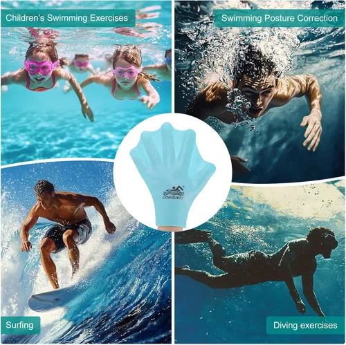 Miniatura 6 de M METERXITY Guantes de natación de silicona, guantes de natación con malla tipo rana de dedo, guantes de entrenamiento de natación, resistencia al