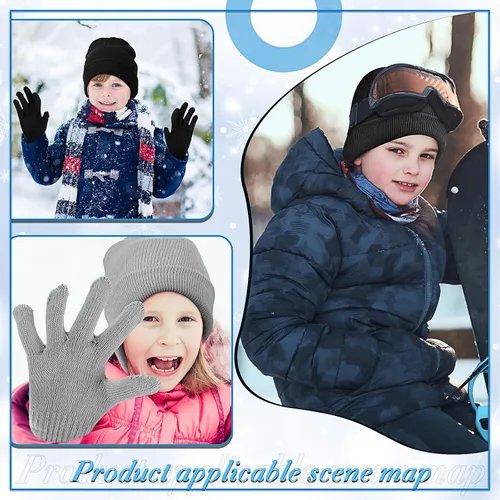 Miniatura 3 de Handepo 60 unidades de gorro y guantes de invierno para niños, sombreros de punto a granel, guantes cálidos unisex para clima frío, regalos