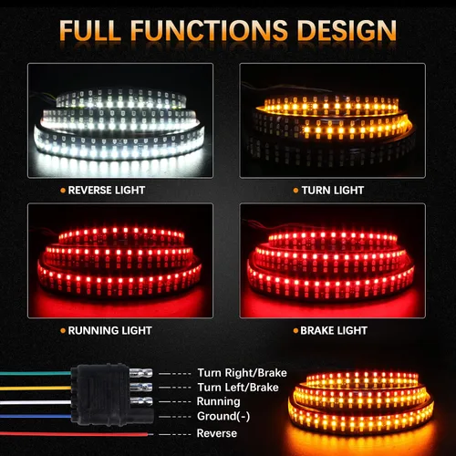 Miniatura 2 de Barra de luz para portón trasero de 48"/49", tira de luz LED de tres filas para portón trasero con luces de freno rojas de circulación, luces