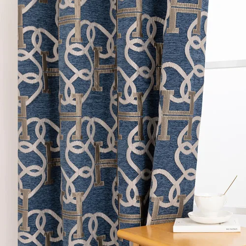 Miniatura 7 de Cortinas opacas modernas de letra H para sala de estar, cortina de ventana de lujo con patrón de cadena de chenilla, jacquard de 84 pulgadas