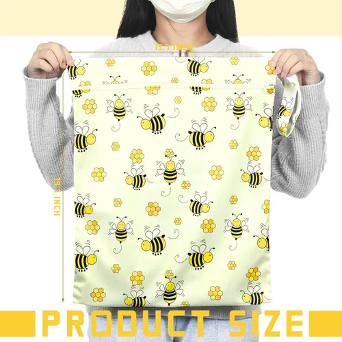 Miniatura 2 de Shappy 2 Piezas Bolsa de Lavandería de Viaje Grande Lavable Impermeable Seca/Húmeda Bolsa Grande para Ropa Sucia Baño Entrenamiento (Estilo Abeja)