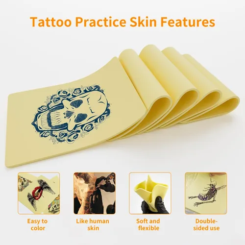 Miniatura 2 de 10 piezas de 3 mm de espesor Hoja de piel falsa para práctica de tatuaje en blanco, doble cara, de 8x6 pulgadas, hojas de piel falsa