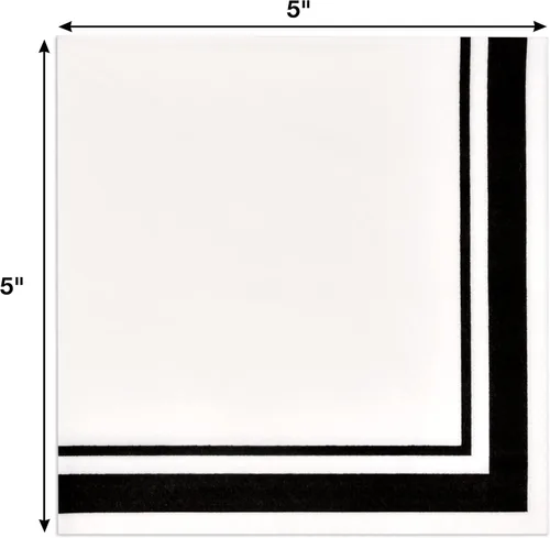 Miniatura 2 de 120 servilletas de cóctel en blanco y negro con borde negro, servilletas desechables de 3 capas para decoración de cenas de fiesta de graduación