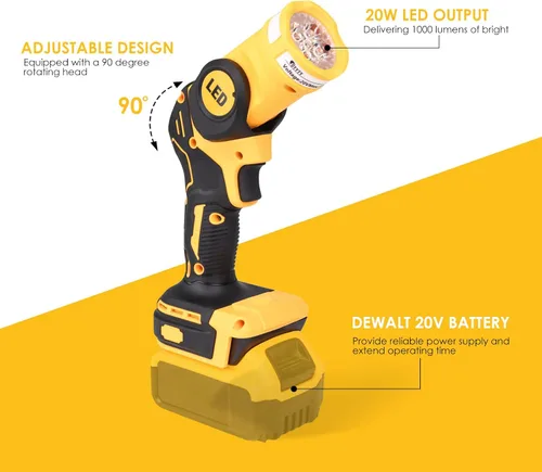 Miniatura 2 de OTYTY Luz de trabajo LED inalámbrica, compatible con batería DeWalt 20V Max, linterna recargable de 20W 1000LM, luz de inundación portátil, cabezal