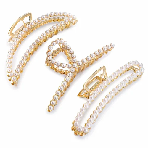Pinzas grandes de perlas para el cabello, 4.5 pulgadas, aleación de zinc, pinzas de plátano para cabello grueso, accesorios de sujeción fuerte para
