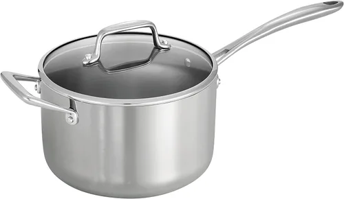 Tramontina 80116/024DS - Sartén de acero inoxidable tricapa de 4 cuartos con tapa de vidrio, apta para inducción, segura para lavavajillas,