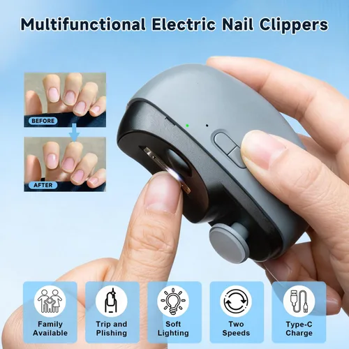 Miniatura 2 de Electric Nail Clipper 3-in-1 Automatic Nail Clippers, Fingernail Toenail Trimmer Electric Toenail Clippers with LED Light Clip Storage 2 Speeds Nail