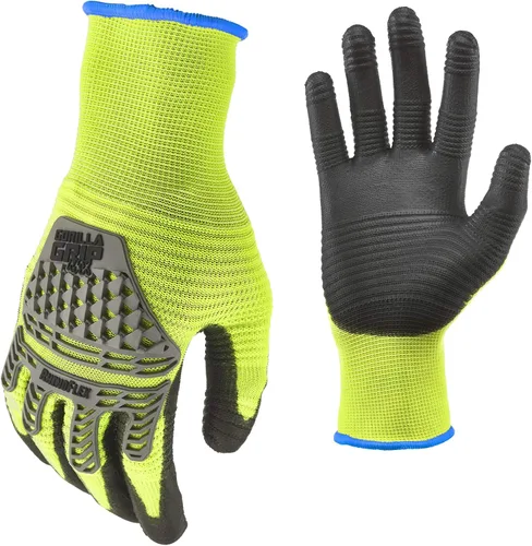 Gorilla Grip Max RhinoFlex - Guantes de trabajo de alta visibilidad con protección contra impactos y abrasión, talla L