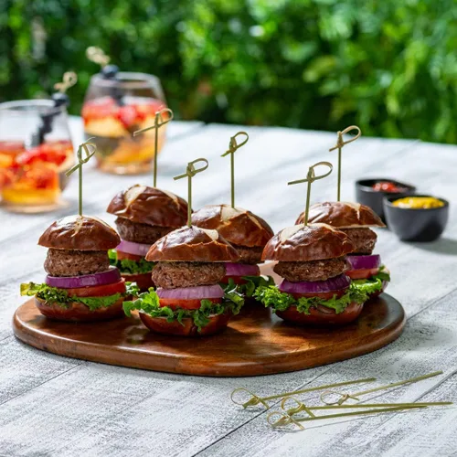 Miniatura 3 de GUSTO Palillos de cóctel de bambú de 4.75 pulgadas [300 unidades] palillos de dientes con nudo superior para aperitivos, sándwiches, bebidas