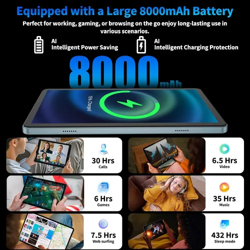 Miniatura 7 de Tablet Android de 15 pulgadas, tableta con teclado 2025, 24GB+256GB+2TB expandible, tabletas 2 en 1 con 8 núcleos, WiFi 5G, 8000mAh, BT5.0