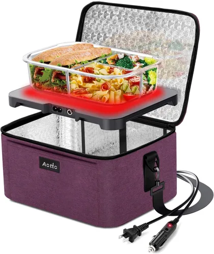 Miniatura 17 de Aotto Horno portátil, lonchera eléctrica, calentador de alimentos – 12 V/24 V/110 V 3 en 1 calentador de alimentos para coche – Fiambrera térmica