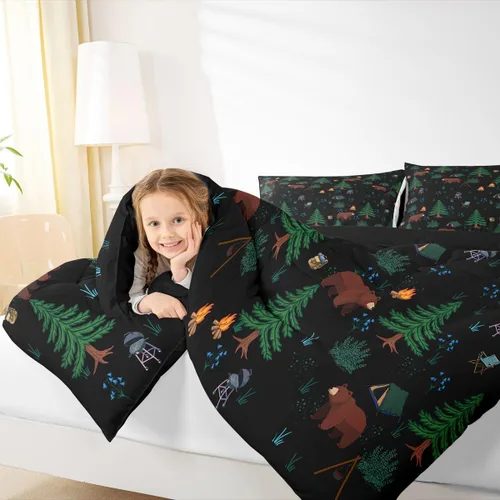 Miniatura 6 de Erosebridal Juego de edredón de pesca tamaño individual para hombres, juego de ropa de cama de peces de lubina para pescadores, niños de caza