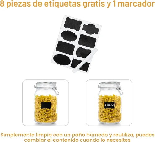 Miniatura 7 de CHEFSTORY Tarros de vidrio herméticos de 50 onzas con tapas, 3 recipientes de almacenamiento de alimentos para organización de cocina y despensa