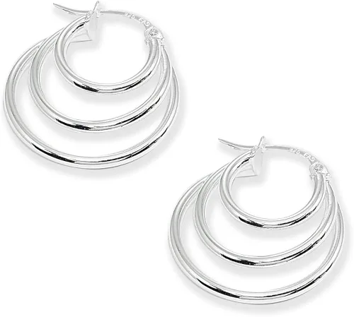 Miniatura 2 de Pendientes de aro redondos de plata de ley con triple capa pulida