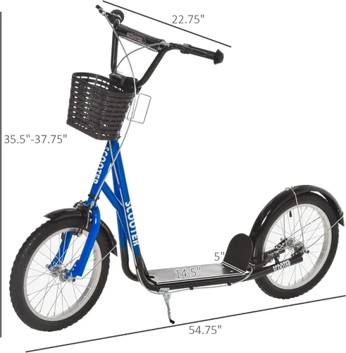 Miniatura 7 de Aosom Patinete juvenil con manillar ajustable, frenos dobles, neumáticos de goma inflables de 16 pulgadas, canasta, portavasos