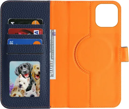 Miniatura 3 de Funda desmontable de piel auténtica para iPhone 13/14, funda magnética 2 en 1 extraíble, soporte de carga MagSafe, función de soporte para tarjetas