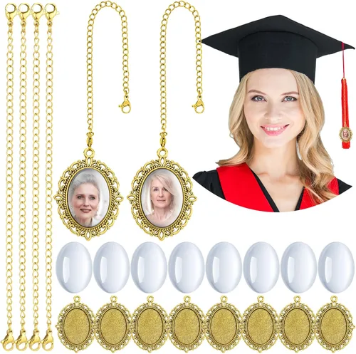 Miniatura 9 de Sureio 20 dijes de graduación para fotos 2026 con diseño de gorra de graduación conmemorativa con borlas, cadenas de fotos antiguas personalizadas