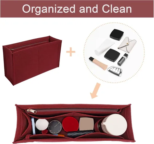 Miniatura 6 de Organizador de bolso para bolsa de dior, bolsa grande, inserto de fieltro de alta calidad, múltiples bolsillos (borgoña, pequeño), KS12-BurGundy-S