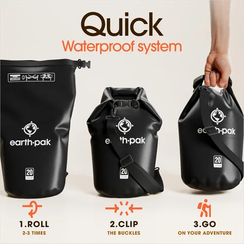 Miniatura 5 de Earth Pak Bolsa Seca Impermeable - Mochila Impermeable de Cierre Enrollable Superior Mantiene el Equipo Seco para Kayak con Funda Impermeable