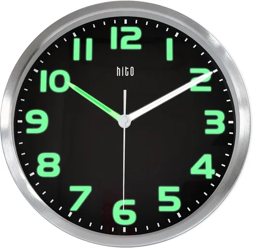 Miniatura 21 de HITO Reloj de pared con luz nocturna de 12 pulgadas, funciona con pilas, brillo ajustable, marco de metal, cubierta de vidrio