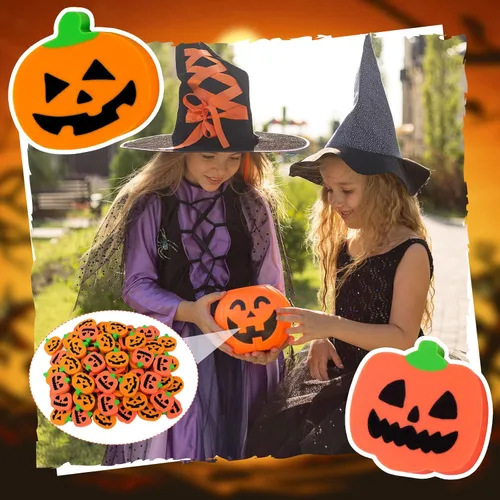 Miniatura 3 de HFATMOS - 36 borradores de calabaza de Halloween a granel, mini borradores para aula, tareas, recompensas escolares, premios de estudiantes