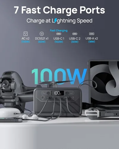 Miniatura 4 de Estación de energía portátil DaranEner 2026 de 28000mAh con batería LiFePO4, banco de energía solar con salida de CA 100W/110V, carga rápida