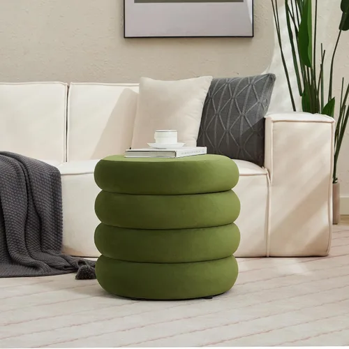 Miniatura 8 de Flouki Taburetes otomanos redondos de almacenamiento de 19.5 pulgadas, taburetes de tocador para dormitorio, puf otomano de terciopelo con tapa Verde