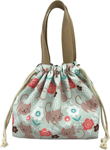 Miniatura 8 de Mini Bolsa Tote de Almuerzo Reutilizable Pequeña Linda con Cordón Adecuada para Niñas Mujeres Gato Azul