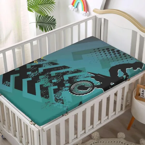 Miniatura 2 de Sábanas bajeras ajustables con temática de motocross, sábanas portátiles para minicuna, suaves y transpirables, sábana de bebé para niños y niñas