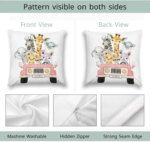 Miniatura 2 de HawSkgFub Funda de almohada decorativa para bebé, niño y niña, con diseño de animales de safari, funda de cojín de cebra, elefante de selva, Safari3