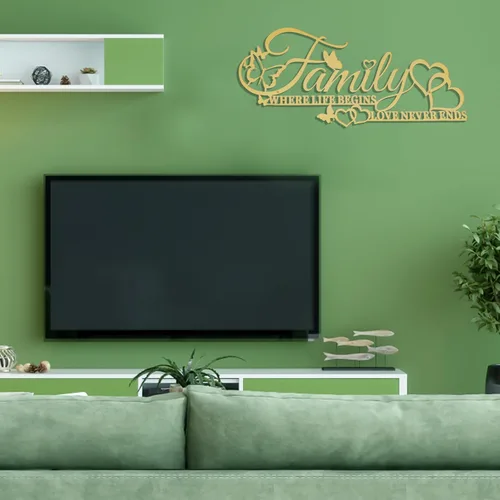 Miniatura 8 de Letrero de metal familiar para pared, con texto en inglés "Where Life Begins Love Never Ends Heart Butterflies", escultura para colgar en la pared