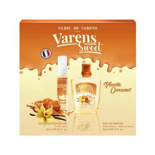 Ulric de Varens Set de regalo de vainilla de caramelo de 1.7 onzas líquidas de Eau de Parfum + spray para bolso de 0.7 onzas líquidas – Delicioso,