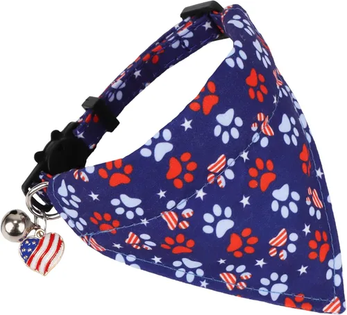 Miniatura 4 de ADOGGYGO Collares de gato con bandera americana separables con bandana extraíble, collar de bandana ajustable del 4 de julio para gatos y gatitos
