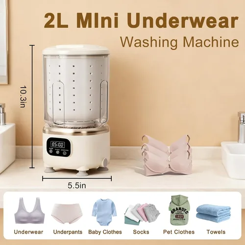 Miniatura 2 de Lavadora de ropa interior, combo de lavadora y secadora portátil, mini lavado recargable, sin cable, limpieza profunda, ropa pequeña