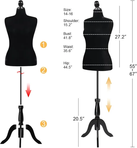 Miniatura 2 de Bonnlo Forma de Vestido Femenino Tamaño 10-16, Torso de Altura Ajustable con Soporte de Trípode Mejorado, Maniquí de Tamaño Mediano para Costura