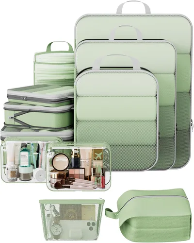 Veken Juego de 11 cubos de compresión para artículos esenciales de viaje, bolsas organizadoras compresibles expandibles grandes para maletas de