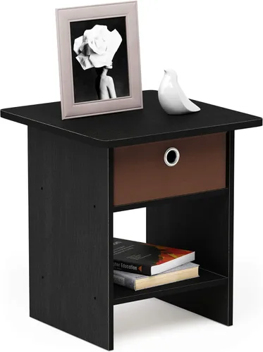 Miniatura 42 de Mesa de noche con cajón Furinno, Madera, Marrón oscuro/Negro