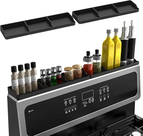 Estante superior magnético de silicona de 30 pulgadas para cocina, organizador de especias resistente al calor para horno sobre estufa (negro, dos
