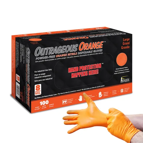Miniatura 11 de Atlantic Safety Products Outrageous - Guantes desechables de nitrilo de alta resistencia, 8 mil, sin látex ni polvo, naranja, talla M, 1000