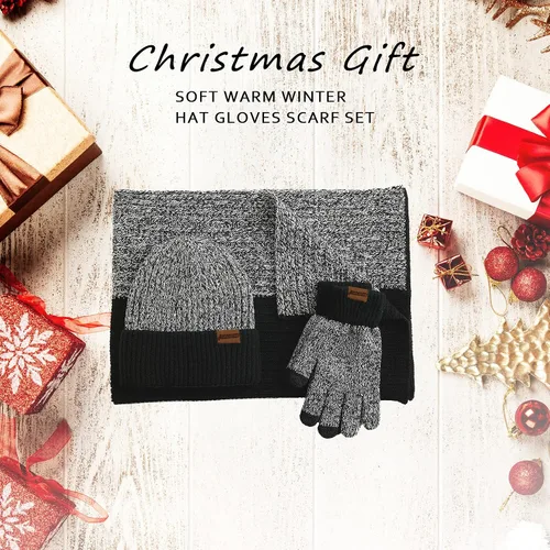 Miniatura 5 de Honnesserry Gorro de invierno para hombre con guantes de pantalla táctil, guantes cálidos para hombre y gorro, conjunto de guantes temáticos