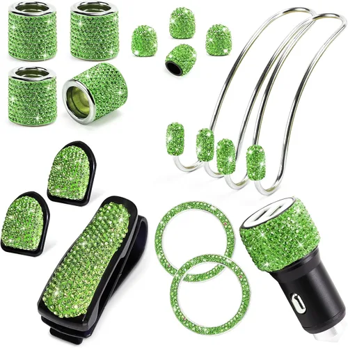 Miniatura 11 de ToBeQueen Juego de accesorios de automóvil con brillos para mujer y niña, collares para reposacabezas de automóvil con brillos, cargador
