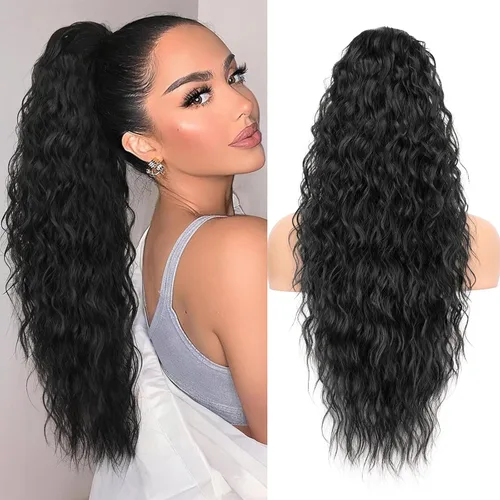 Miniatura 40 de KooKaStyle Extensión de cola de caballo con cordón de 26 pulgadas (66 cm) para mujeres, extensiones de cabello sintético rizado largo para uso