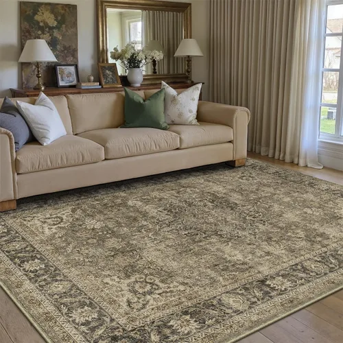 Miniatura 69 de Alfombra de área marrón lavable de 2 x 3 pies, alfombra vintage para entrada y cocina, antideslizante, suave, de pelo bajo desgastado, alfombra