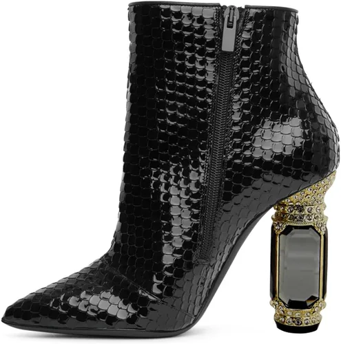 Miniatura 64 de FSJ Botas de tacón alto con punta puntiaguda para mujer, con tacón alto, con cremallera lateral brillante, estilo casual, para uso diario, zapatos
