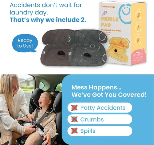 Miniatura 9 de Paquete de 2 Almohadillas Negras para Pipí – Protector Impermeable para Asiento de Coche y Cochecito para Entrenamiento de Orinal de Niños Pequeños