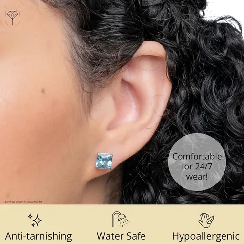 Miniatura 4 de Aretes cuadrados de oro blanco de 10 quilates de 0.276 in con piedra natal de corte princesa para mujer MAX + STONE