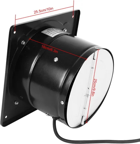 Miniatura 7 de Ventilador de escape de 10 pulgadas con enchufe, ventilador de ventilación a través de la pared de 1088CFM con motor de cobre puro ligero para Negro