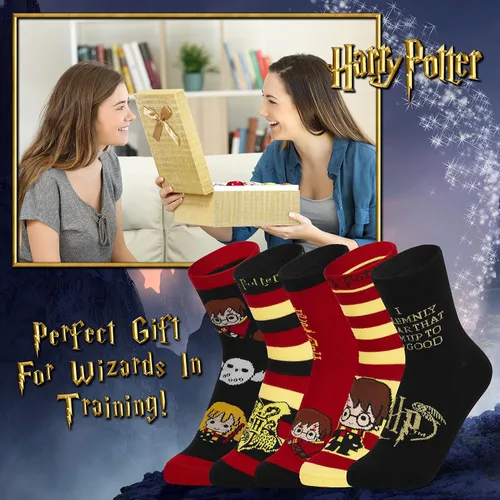 Miniatura 2 de Harry Potter Calcetines para mujer, 5 pares de calcetines para mujer, regalos, NegroRojo