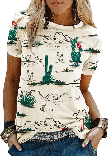 Camisas gráficas para mujer, diseño de cactus desierto, NASA, vintage, camisetas gráficas de astronauta, luna, espacio, camisetas de manga corta