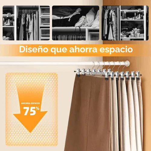 Miniatura 6 de Perchas para pantalones, paquete de 12 perchas de falda con clips, clip de metal para pantalones cortos de alta resistencia, ultra delgado, ahorro